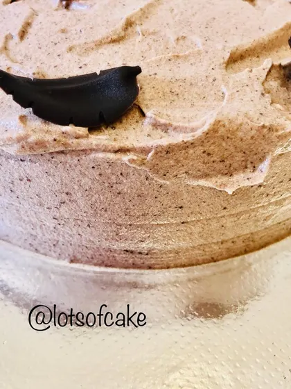 A close-up shot of the texture on the chocolate frosting of my butterscotch cake.