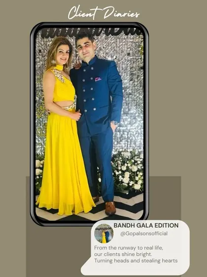 Our client looks dapper in this classic blue Bandhgala suit. It's a perfect example of how our bespoke tailoring can make a man shine bright for any real-life event.