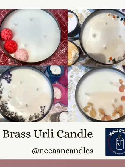 A look at the different ways I can customize my Brass Urli Candles. You can have them with floral toppings, crystals, or even cute little wax melts.