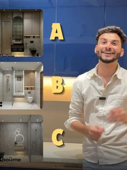 Which bathroom design do you prefer? A, B, or C? This image polls users on different styles we've created, from modern minimalist to luxurious traditional.