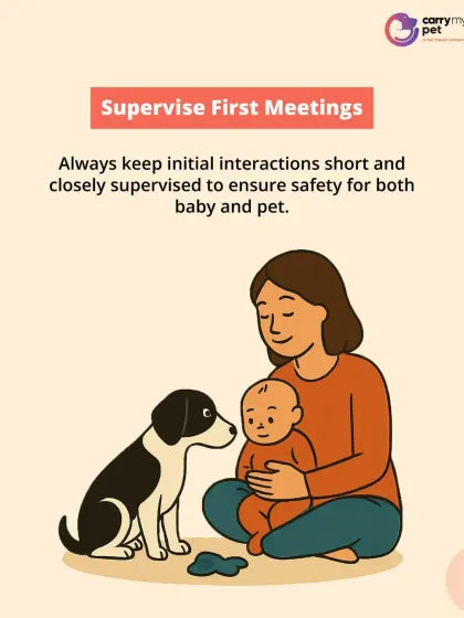 Always supervise the first meetings between your pet and baby. Keep initial interactions short and closely monitored to ensure safety for both.