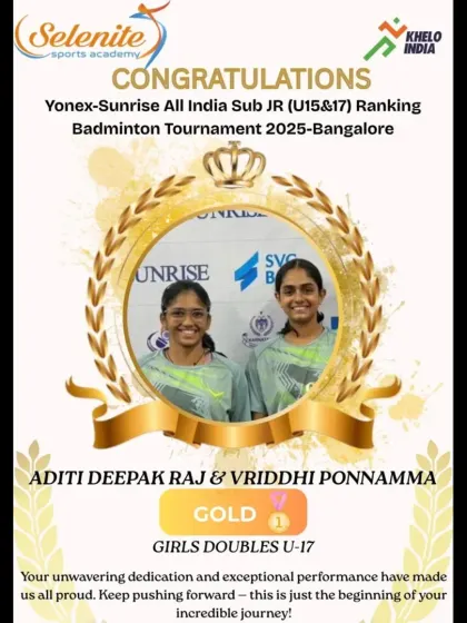 A showcase of our winners from the All India Sub-Junior tournament in Bangalore, featuring our gold and silver medalists in various doubles categories.