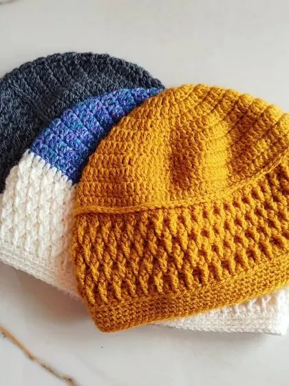 I'm getting a new free beanie pattern ready for my blog. Here's a sneak peek of the design in a few different colors.
