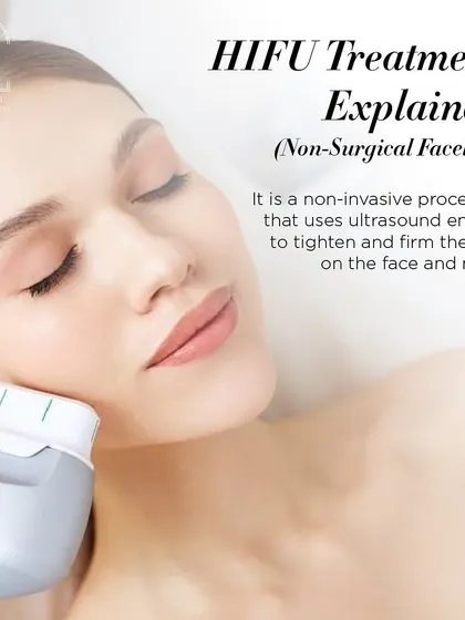 HIFU explained as a non-surgical facelift. This non-invasive procedure uses ultrasound energy to tighten and firm the skin on the face and neck.