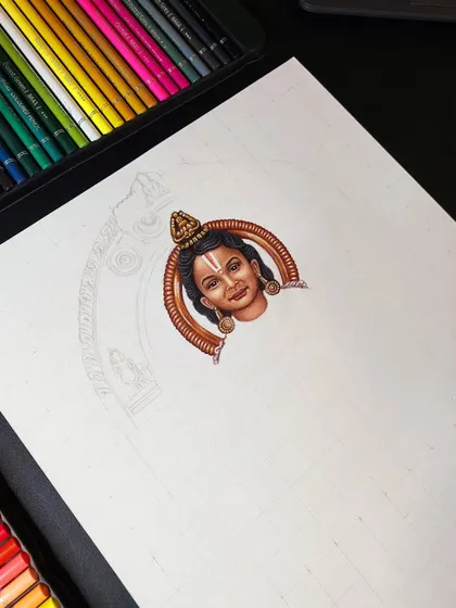 The first 9 hours of work on the Ram Lalla sketch. Only the face is complete, but it sets the tone for the entire piece.