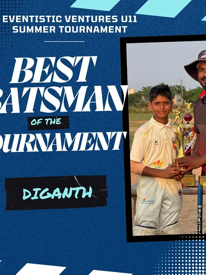 Diganth proudly accepts the Best Batsman of the Tournament award at the U11 Summer Tournament for his consistent and classy run-scoring.