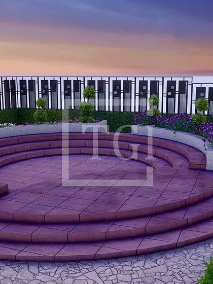 A 3D render of a commercial rooftop featuring a stepped amphitheater-style seating area. This design is ideal for venues intended to host performances, presentations, or large group gatherings, showcasing our expertise in multi-use event space planning.