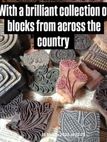 A brilliant collection of wooden blocks from across the country, used for hand-block printing at the Ambara Chittara workshop.