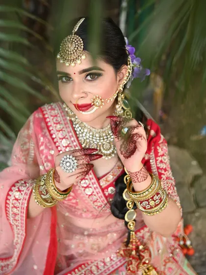 A playful pose from a bride wearing my rental jewellery. The large ring and stacked bangles are part of the complete accessory set I provide.