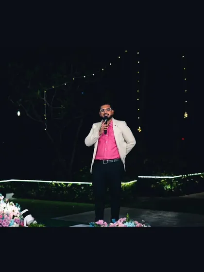 A full-stage view of me hosting a Sangeet.