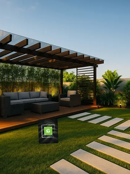 An alternative design for the Vasant Kunj pergola, this one with a glass roof to provide shelter from rain while still letting in light.