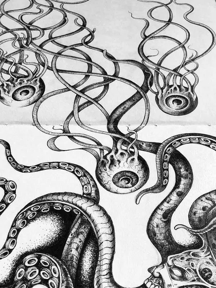 A close-up of the full octopus composition.