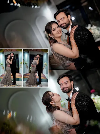 A fun and romantic collage of the couple, capturing their playful and loving moments during their engagement shoot.