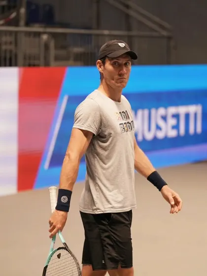 My partner Matt Ebden looking focused during a practice session.