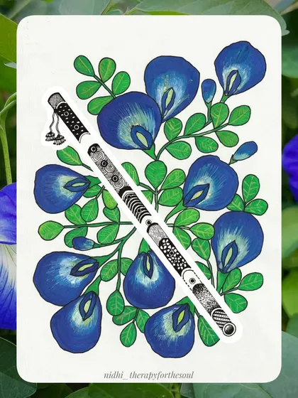 October: Butterfly Pea Flower & Flute. The stunning blue of the butterfly pea flower is a perfect match for the clear, high notes of the flute.