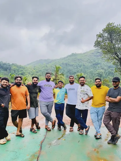 A group of friends enjoying the lush greenery of the Kudremukh National Park. This trek is a dream for nature lovers, especially during the monsoon.