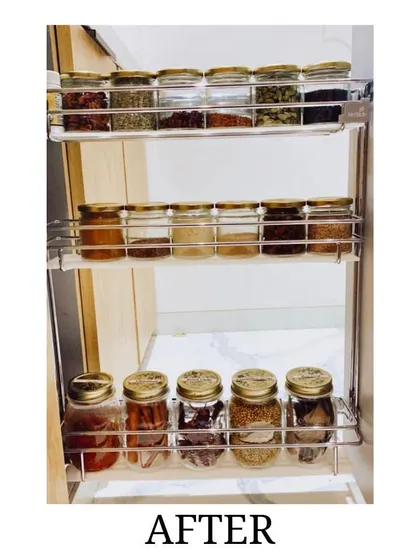The "After" view of a perfectly organized spice rack. This system not only looks great but also makes cooking more efficient and enjoyable.