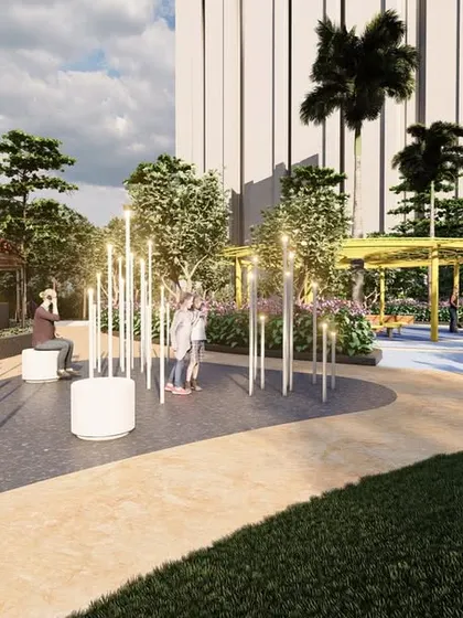 A park concept featuring a field of glowing light sticks, creating an enchanting and artistic installation for residents to walk through at night.