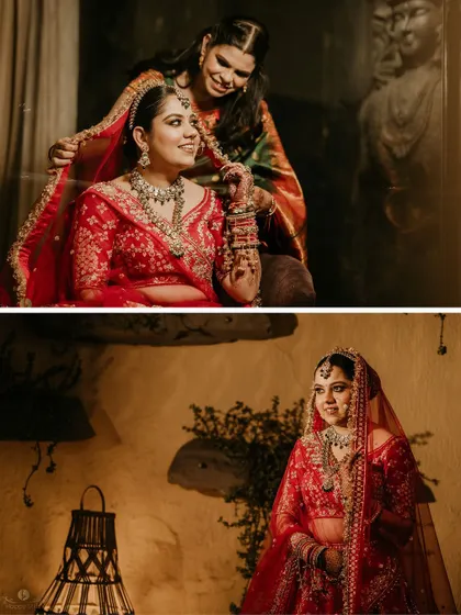 A heartwarming diptych showing the bride getting ready with the help of her mother. These moments of family connection are priceless.