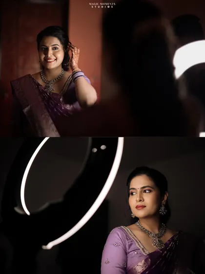 Getting ready shots are an important part of the story. Here, I used creative lighting to capture some stunning portraits of the bride before her engagement ceremony.