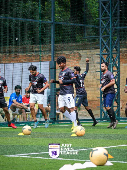 Players participate in a dribbling drill, part of the fun skill challenges we organize alongside the main tournament to keep everyone engaged.