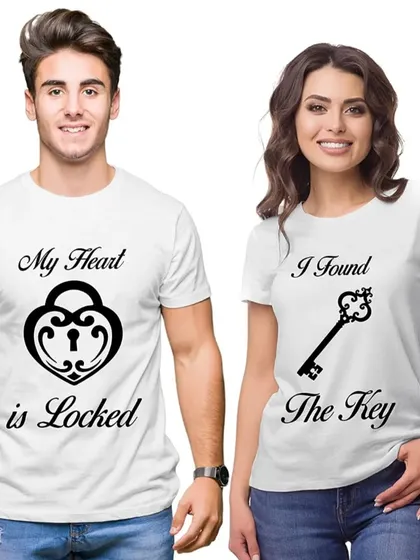 'My Heart is Locked' and 'I Found The Key.' A perfect t-shirt set for couples.