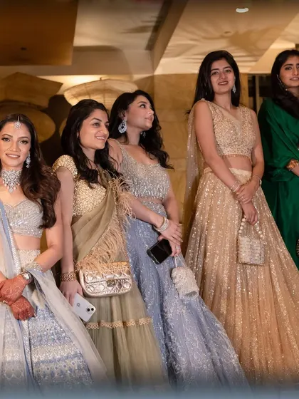 The bride's friends and family, also known as the bride tribe, looking stunning at the Sangeet. I can help coordinate group styling and photography sessions.