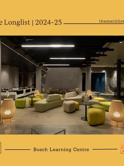 The lounge area at the Bosch Learning Centre is designed for collaboration and relaxation. We used modular, comfortable seating in bright green and neutral tones, polished concrete floors, and industrial-style exposed ceilings to create a modern and flexible space.