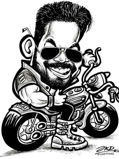 I love capturing people's passions. This was a gift for a fitness coach, showing him in his element on his beloved motorcycle. It’s a great example of how we can create a themed character illustration that truly reflects your personality.