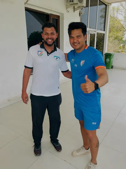 Our founder with another coach at the AFC 'B' Licence course, networking and sharing knowledge with peers from across the country.