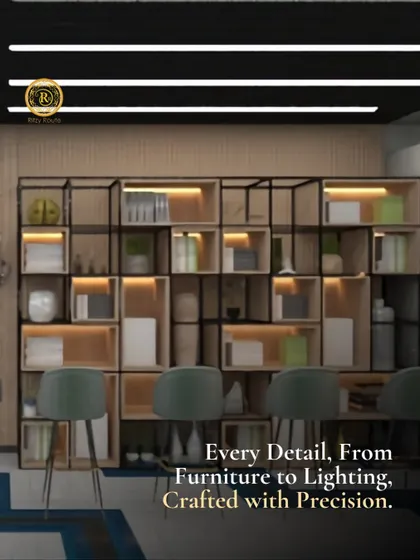 Every detail, from furniture to lighting, is crafted with precision. This image showcases a library or lounge area with custom-built, backlit shelving.