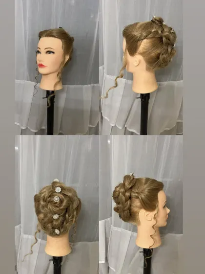Different angles of a braided bun, a popular choice for traditional functions. This style is intricate and looks beautiful with sarees.