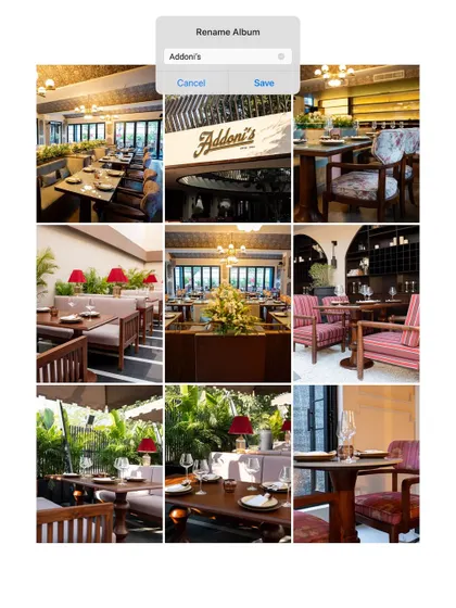 A snapshot of our project album for Addoni's, giving a glimpse into the variety of seating styles we provided, including wooden armchairs, plush upholstered booths, and classic dining chairs.