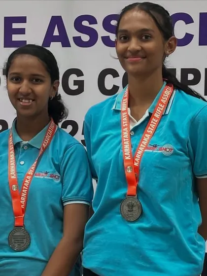 Two of our promising young shooters from the Sub-Youth Women's Air Rifle team with their bronze medals.