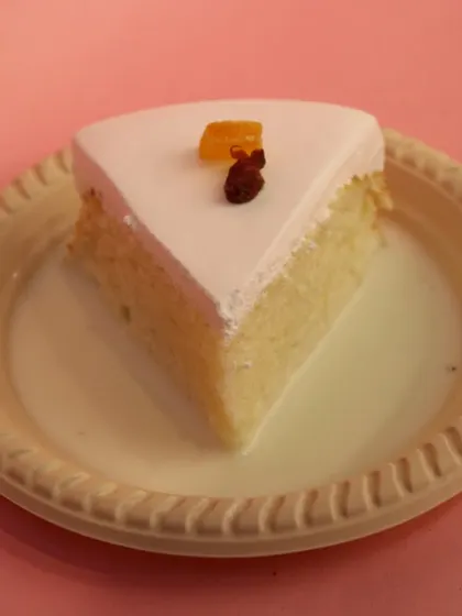 Another look at our delicate Milk Pastry slice, topped with a small piece of dried fruit.
