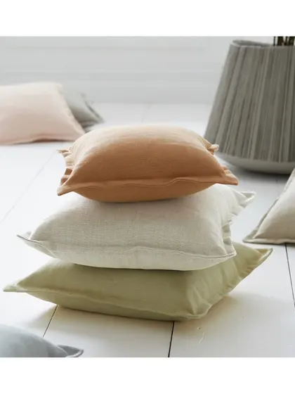 The 'Haven' collection of fabrics, in a soothing, earthy colour palette, is ideal for creating a zen space. These natural-toned linens are perfect for soft, comfortable cushions.