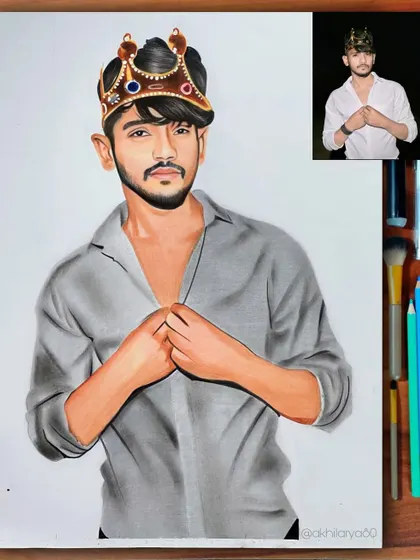 A fun and creative A4 colored pencil portrait where I added a crown to the original photo. This shows how we can add imaginative touches to your custom sketch.