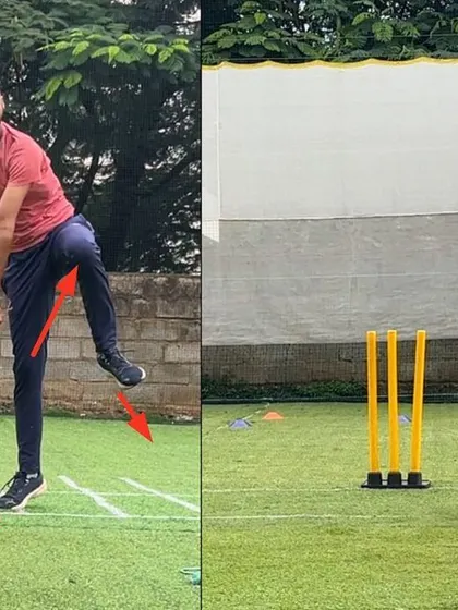 This image highlights the correction of this left arm spinner's poor finish. By aligning his body and ensuring a target-directed bowling arm flow, we created a much more powerful and consistent action.