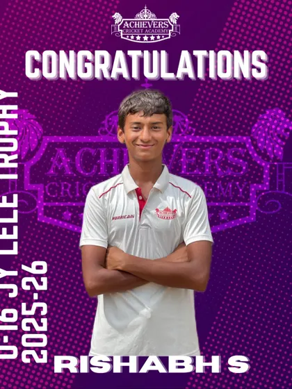 Huge congratulations to our student Rishabh Sadake on his selection for the Mumbai U-16 team for the prestigious JY Lele Trophy.
