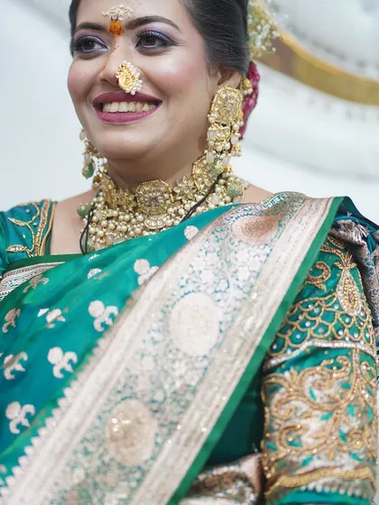 A portrait of the bride-to-be, her makeup looking fresh and radiant.