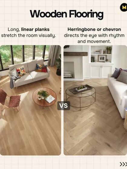 The pattern of your flooring can visually alter a room. Long, linear planks can stretch a room and make it feel longer, while a herringbone or chevron pattern directs the eye with rhythm and movement.