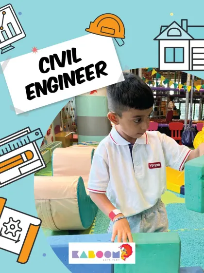 Today's playtime, tomorrow's profession! A young boy dressed as a civil engineer builds with our large foam blocks, turning imaginative play into a fun learning experience.