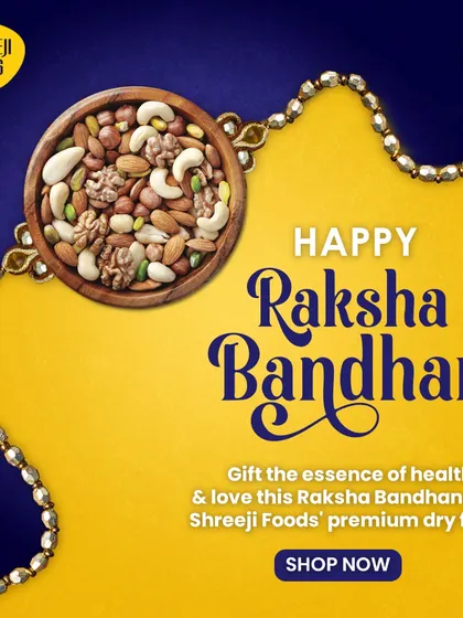 Celebrate Raksha Bandhan with a gift of health and love. This rakhi-themed gift shows a bowl of my premium mixed nuts, a perfect present for the occasion.
