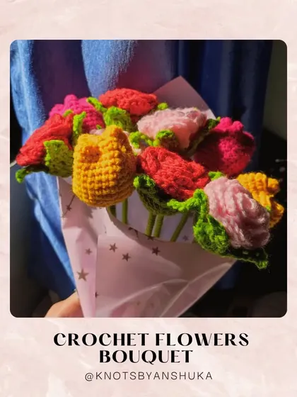 A bouquet of threads, a gift that lasts forever. This colorful arrangement is packed with tulips and roses in bright, cheerful colors.