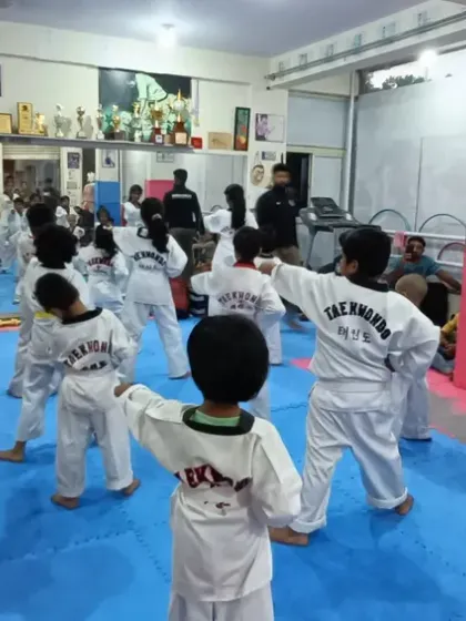 A view from the back of the dojang during a busy class.