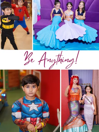 A collage of imagination. Whether it's posing with a mermaid performer or teaming up as superheroes, our parties are all about letting kids live out their dreams.