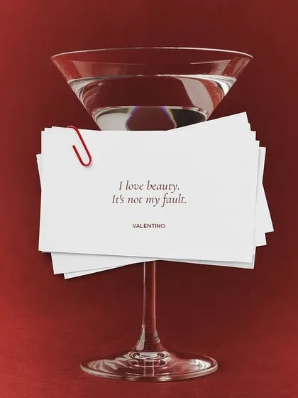 For an in-store cocktail event with Valentino, we kept things chic and minimalist. A simple martini glass paired with a classic Valentino quote captures the brand's timeless elegance.