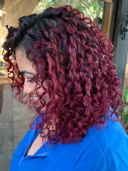 A side view of the pomegranate sangria curls. The colors are so vibrant and beautiful. (No filter)