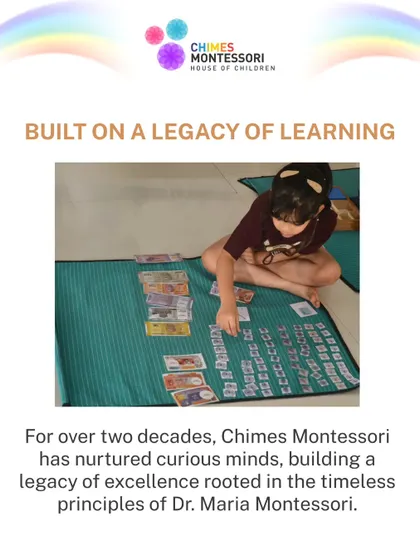 Our legacy is built on two decades of nurturing curious minds. This child is learning about currency and numbers, a practical skill rooted in timeless Montessori principles.