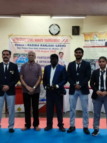 The officials and senior members of the academy at the 16th State Level Karate Tournament. A strong leadership team is behind every victory.